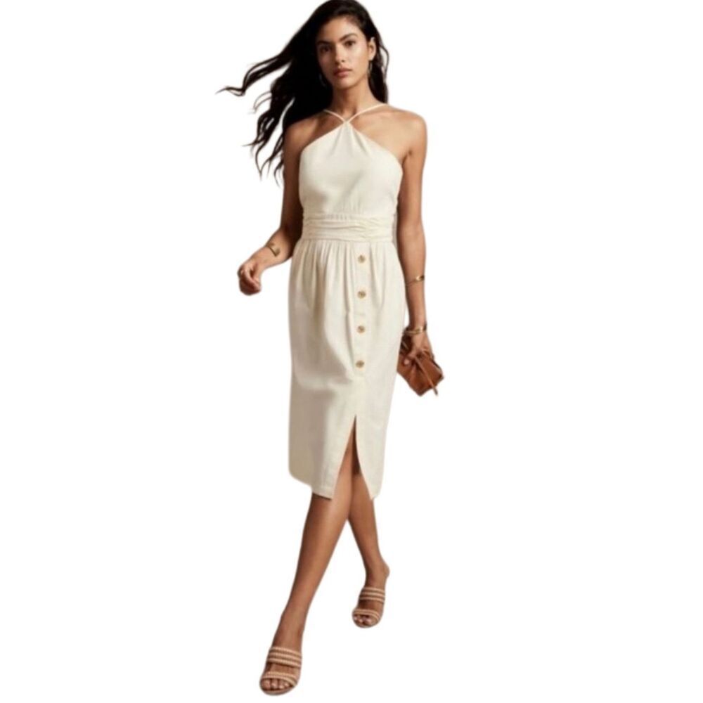 New! Banana Republic Cream Halter Midi Dress Sz 6